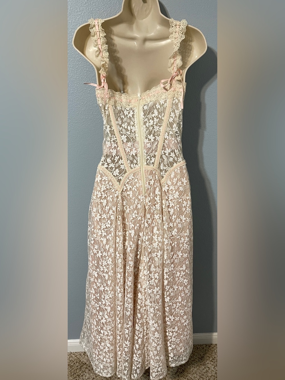 Lace Made The Glass Candy Corset Dress Ivory Floral Coquette Wedding Medium - Picture 4 of 12